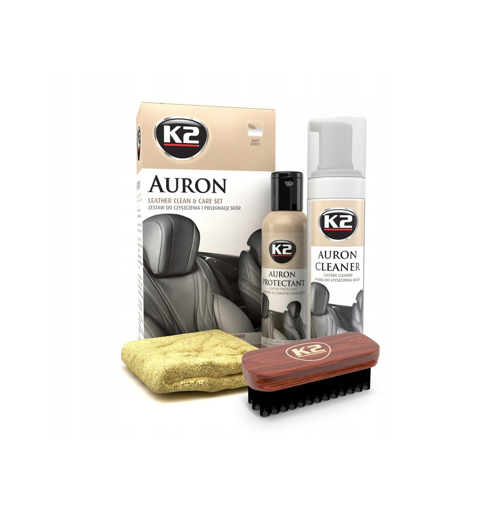 K2 AURON CLEANER+ PROTECTANT+ SZCZOTKA+ MIKROFIBRA