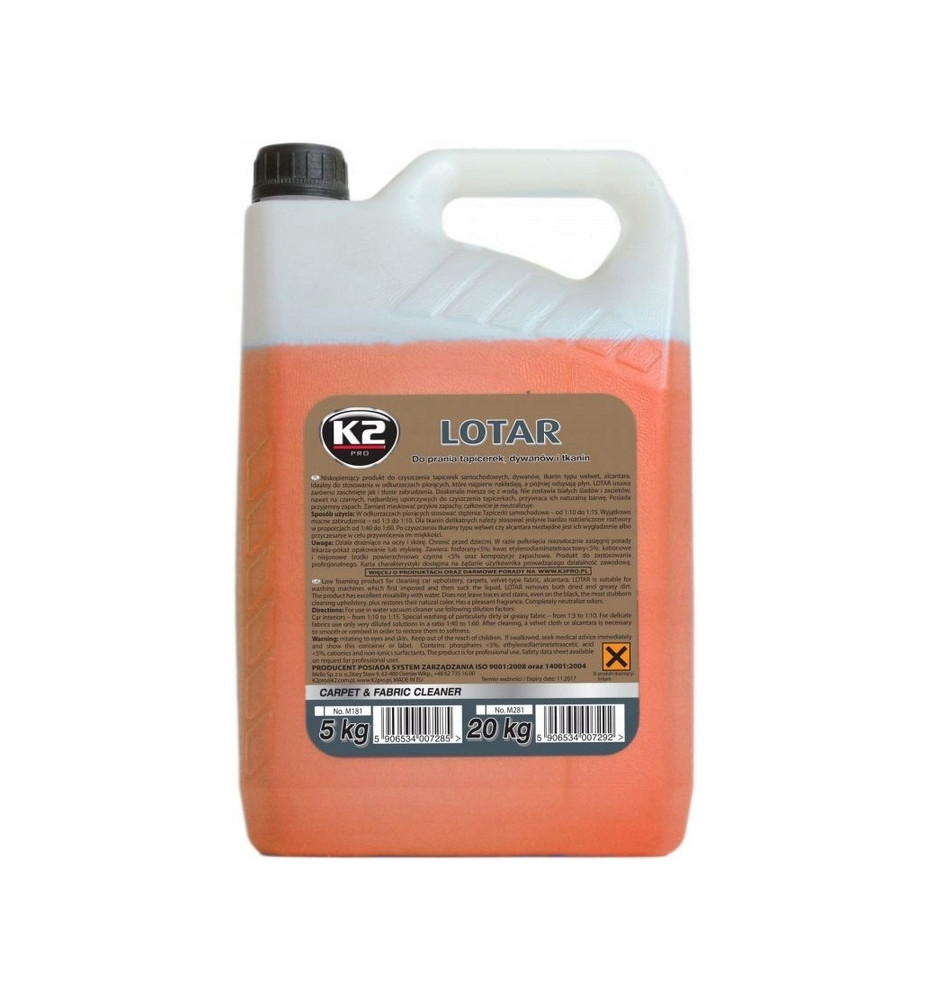K2 LOTAR DO PRANIA TAPICEREK DYWANÓW TKANIN 5 kg